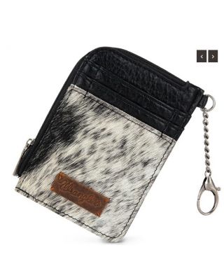 WG66-W005 BK Wrangler Genuine Hair-On Cowhide Mini Zip Card Case