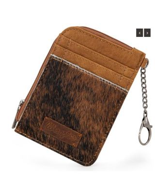 WG66-W005 BR Wrangler Genuine Hair-On Cowhide Mini Zip Card Case