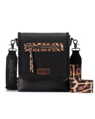WG72-9360 BLK Wrangler Whipstitch Leopard Print Crossbody