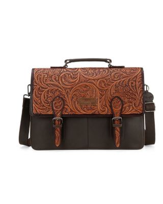 WG75-014 BK Wrangler Genuine Leather Western Vintage Hand Tooled Briefcase 