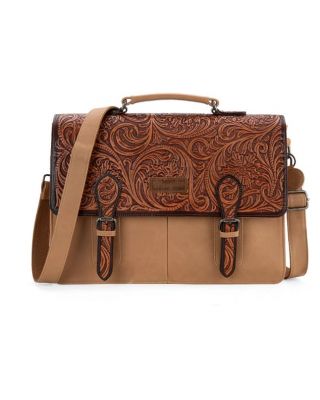 WG75-014 TN Wrangler Genuine Leather Western Vintage Hand Tooled Briefcase 