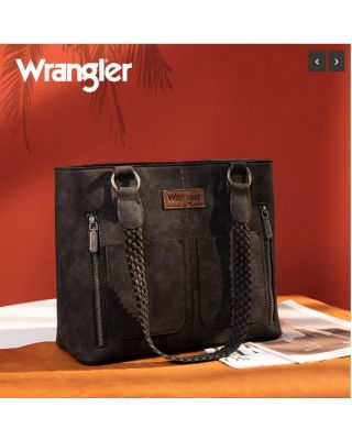 WG78-G8317 BK Wrangler Braided Detail Multi Pockets Concealed Carry Tote