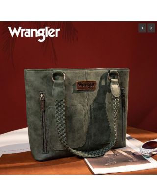 WG78-G8317 GN Wrangler Braided Detail Multi Pockets Concealed Carry Tote