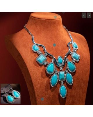 WJ-1001 TQ Rustic Couture Jewelry Sets Bohemian Pendant Necklace Earrings