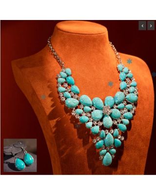 WJ-1004 TQ Rustic Couture Jewelry Sets Bohemian Pendant Necklace Earrings