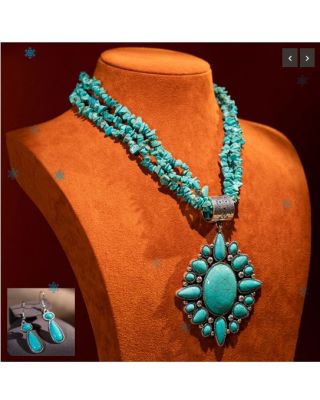 WJ-1006 TQ Rustic Couture Jewelry Sets Bohemian Pendant Necklace Earrings