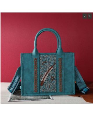 MWF0122-8120S TQ  Montana West Embroidered Feather Tote/Crossbody