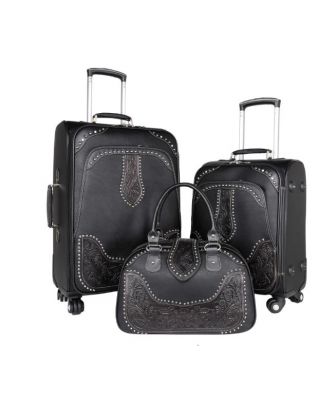 WRL-L1/2/3 BK 3PC Montana West Tooled Leather Collection 3 PC Luggage Set-Black