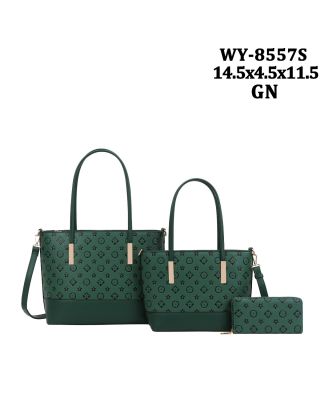 WY-8557S GN FASHION HANDBAG 3PC SETS