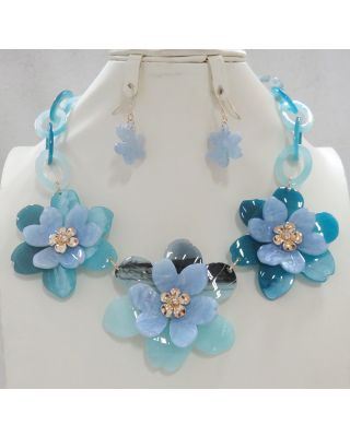 YNE5150 BL FLOWER NECKLACE  WITH EARING