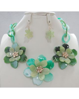 YNE5150 GN FLOWER NECKLACE  WITH EARING