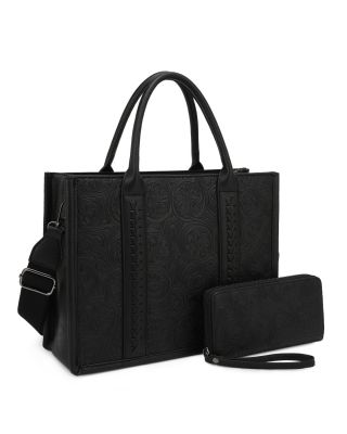 ZS-31089 BK/BK EMBOSSED BAG WITH WALLET