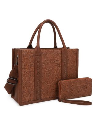 ZS-31089 BR/BR EMBOSSED BAG WITH WALLET